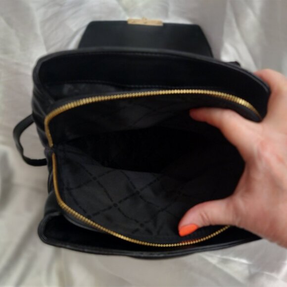 * MICHAEL KORS LEATHER BACKPACK BAG, LUXURY LEATHER BLACK QUILTED LARGE GOLD - Picture 11 of 14